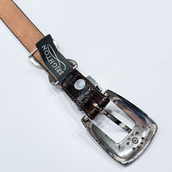 Brighton Silver Buckle Dark Brown Leather Western Belt Women's M (30) - Picture 11 of 16